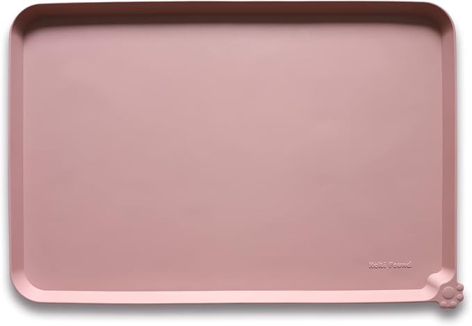Hoki Found Large Non Slip Pet Feeding Mats - Silicone tray - Waterproof Bowls - Neutral Pink by Hoki+Found