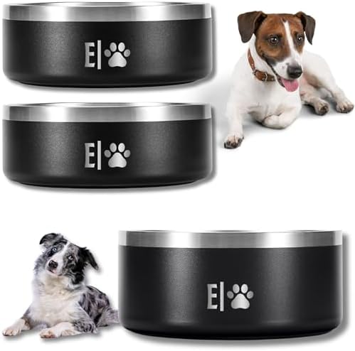 Pack 3 Dog Food Bowls Premium Stainless Steel 2×32oz & 1×64oz Non-Slip BPA-Free (Set 3) 2 Medium & 1 Large Pet Food and Water Bowls by EVELANDO