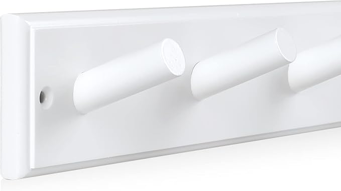 Wood Coat Rack Wall Mounted, 16'' Hole to Hole Wooden Peg Rail for Wall Hangers, 5 Pegs Bamboo Wall Hook for Hanging Towels Hats Robes Clothes Keys, White - Image 7