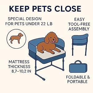 Englacha Close2Me Elevated Pet Bed - Bedside Mattress for Cats and Small Dogs - Comfortable, Cozy Design with Tool-Free Installation - Foldable for Easy Transport, Carry Bag Included - Image 6