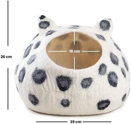 Wool Cat Cave Bed - Extra Warm, Handcrafted, Eco-Friendly Felt Cat Cave for Indoor Cats and Kittens (White Polka) by Woolygon - Image 2