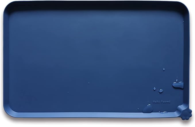 Hoki Found Large Silicone Pet Food Mat - Non Slip Dog, Cat Bowl Mat Tray - Waterproof Feeding Placemat - Indigo Ink by Hoki+Found