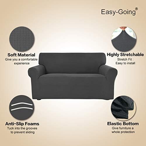 Easy-Going Stretch Oversized Sofa Couch Slipcover Washable Dark Gray | 1-Piece X-large Sofa Cover Furniture Protector Couch Soft with Elastic Bottom for Kids, Polyester Spandex Jacquard Fabric - Image 3