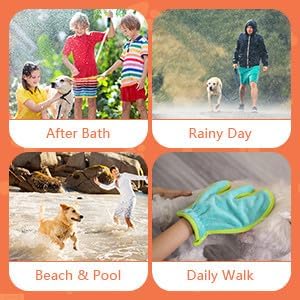 Pawyee Super Soft Fast-Drying Dog Towel Set for Cold Weather, Beach, Pool - Adjustable Microfiber Bath Robe with Drying Gloves for Cats and Dogs (L, Blue Dino) - Image 5