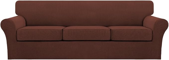 Turquoize 4 Piece Sofa Covers for 3 Cushion Couch Sofa Slipcover Soft Couch Cover for Dogs Washable Furniture Cover with 3 Individual Large Cushion Covers Feature Fabric (Large Sofa, Burnt Brick) by Turquoize