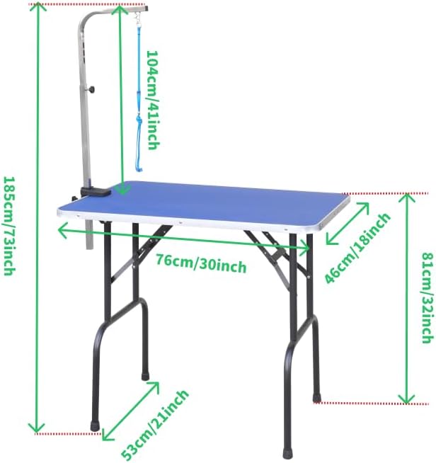 30-inch Foldable Dog Grooming Table - Heavy Duty Iron Pet Grooming Station with Adjustable Arm & Noose, Portable Non-Slip for Small Medium Dogs & Cats, Home & Salon Use - Blue - Image 3