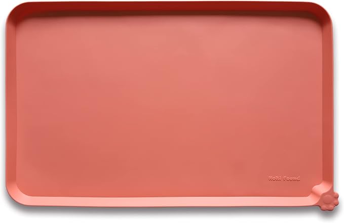 Hoki Found L Silicone Non Slip Pet & Cat Dog Feeding Tray - Waterproof & Pet Water Mats for Carpet - Burnt Coral by Hoki+Found
