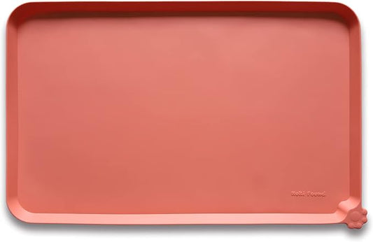 Hoki Found L Silicone Non Slip Pet & Cat Dog Feeding Tray - Waterproof & Pet Water Mats for Carpet - Burnt Coral by Hoki+Found