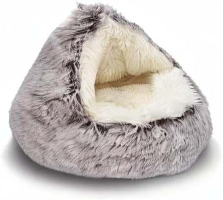 ShinHye Cat Bed Round Plush Fluffy Hooded Cat Bed Cave, Cozy for Indoor Cats or Small Dog beds, Soothing Pet Beds Doughnut Calm Anti-nxiety Dog Bed - Waterproof Bottom Washable (26×26inch, Coffee) - Image 9