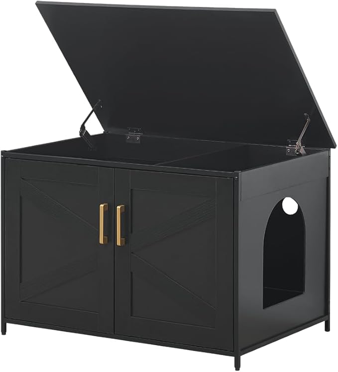 unipaws Top Opening Cat Litter Box Enclosure Furniture, Flip Top Design | XL Extra Large Cat Box, Friendly to Elderly People, High Jumbo Automatic Litter Box Cover Hidden for Large Cat by unipaws