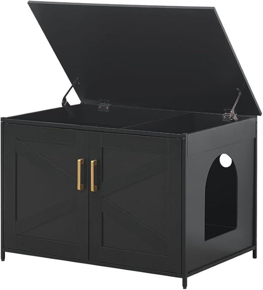 unipaws Top Opening Cat Litter Box Enclosure Furniture, Flip Top Design | XL Extra Large Cat Box, Friendly to Elderly People, High Jumbo Automatic Litter Box Cover Hidden for Large Cat by unipaws