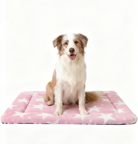 Dog Bed Mat, Reversible Crate Pad & Durable Dog Bed - Machine Washable Kennel Mat with Ultra Soft for Large Dogs (Big&Small Stars Pink, 35" L*23" W*1.5" Th) by FogkissComfyPawsHome