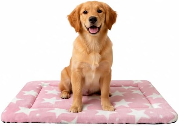 Dog Bed Mat, Reversible Crate Pad & Durable Dog Bed - Machine Washable Kennel Mat with Ultra Soft for Medium Dogs (Big&Small Stars Pink, 30" L*20" W*1.5" Th) by FogkissComfyPawsHome