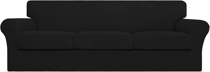 Easy-Going 4 Pieces Stretch Couch Cover Oversized Sofa Cover for Dogs Washable Sofa Slipcover for 3 Separate Cushion Couch Fabric Elastic Furniture Protector for Pets, Kids (Black, Oversized Sofa) by Easy-Going