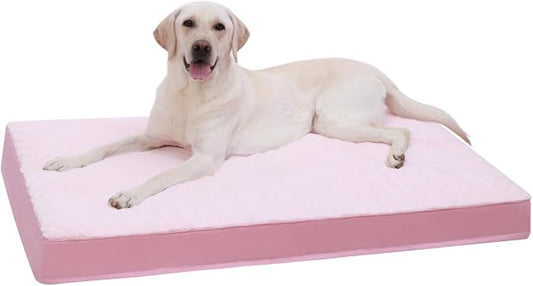 KSIIA Orthopedic Dog Bed for Extra Large Dogs with Waterproof, Pink, 47x29 | Deluxe Soft Plush Dog Crate Bed, Washable Pet Mat with Removable Cover & Egg Crate Foam for Extra Large Dogs Sleeping by KSIIAPetProducts