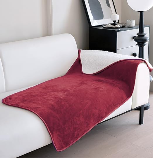 gogobunny Waterproof Bed Blanket, Reversible Sherpa Fleece Throw Blanket for Dog Puppy Cat, Furniture Cover Protects Bed Couch Sofa from Liquid Pee and Pet Fur (Romantic Red, 30x70 inches) by gogobunny