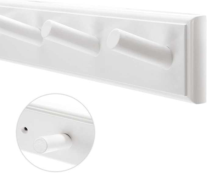 10 Hook Coat Rack Wall Mounted, Long 38 Inches Wooden Wall Coat Hanger with 10 Pegs, 16'' Hole to Hole Wall Coat Hooks for Hanging Towels, Hats, Backpacks, Clothing, Caps (White - Image 6