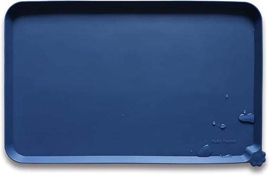 Hoki Found L Silicone Pet Food Mats with High Lips - Non Slip Cat Dog Bowl Placemats - Waterproof Cat Dog Feeding Mat - Indigo Ink by Hoki+Found
