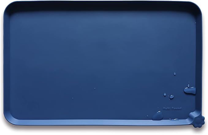 Hoki Found L Silicone Pet Food Mats with High Lips - Non Slip Cat Dog Bowl Placemats - Waterproof Cat Dog Feeding Mat - Indigo Ink by Hoki+Found