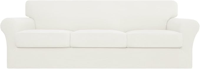 Easy-Going 4 Pieces Stretch Couch Cover Oversized Sofa Cover for Dogs Washable Sofa Slipcover for 3 Separate Cushion Couch Spandex Elastic Furniture Protector for Pets, Kids (Ivory, Oversized Sofa) by Easy-Going