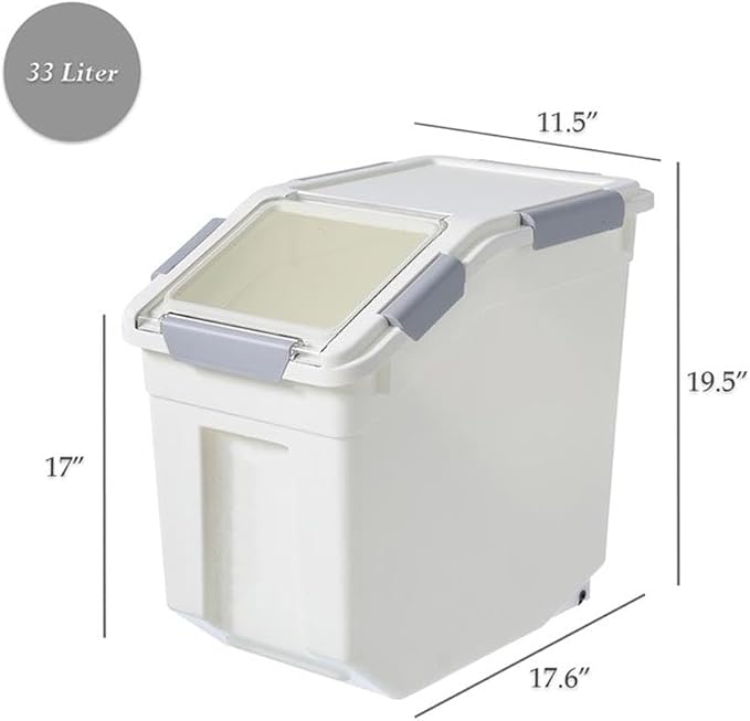 HANAMYA 32.5 Liter / 35 lbs Pet Food Storage Container with Measuring Cup, BPA free, For Dog Food | Cat Food | Rice | Grain | Flour, White & Gray, 1 count - Image 9