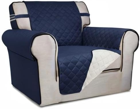 PureFit Reversible Chair Sofa Cover Dog Couch Covers for Sofa, 25.5 in | Navy/Ivory, Water Resistant Couch Protector, Washable Pet Couch Cover with Non Slip and Elastic Straps For Kids - Image 8