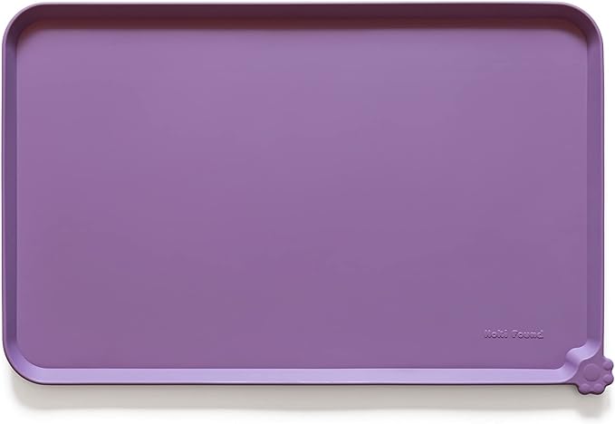 Hoki Found Large High-Sided Silicone Pet Food Tray - Non-Slip Bowls Placemat - Dog and Cat Feeding Mat - Waterproof - Amethyst by Hoki+Found