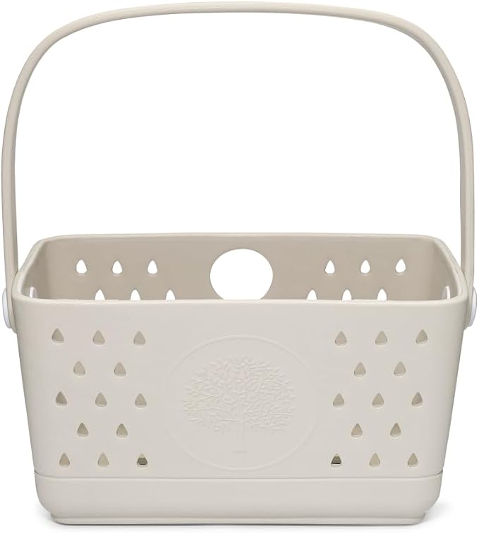 Parker Baby Co. Quick-Dry Bath Caddy Organizer with Handle - Snow, Regular | BPA-free, food-grade shower caddy & bath organizer that stores toys and bath supplies in a sturdy, easy-carry handle design by ParkerBabyCo