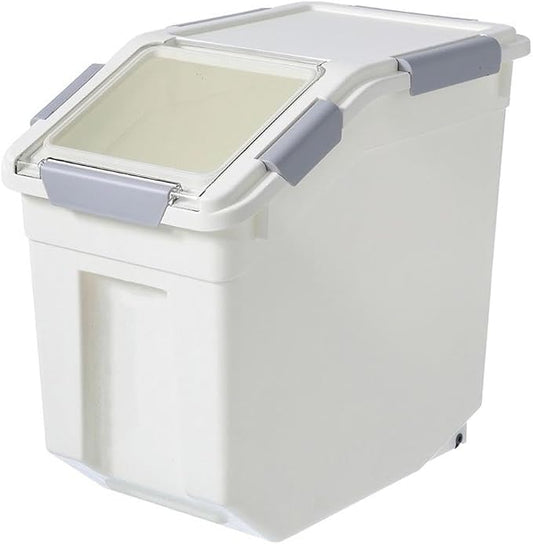HANAMYA 32.5 Liter / 35 lbs Pet Food Storage Container with Measuring Cup, BPA free, For Dog Food | Cat Food | Rice | Grain | Flour, White & Gray, 1 count by HANAMYA