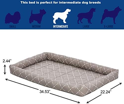 MidWest Homes for Pets 40236-MRD Quiet Time Couture Ashton Bolster Pet Bed, Intermediate Dog/36, Mushroom, Mushroom & White Diamond Pattern, 36-Inch - Image 2