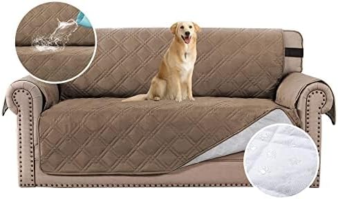 H.VERSAILTEX 100% Waterproof Sofa Slipcover Washable Loveseat Cover for 2 Cushion Cover Non-Slip Furniture Protector with Puppy Paw Silicone Backing Couch Cover for Pets Dogs (Loveseat, Brown) by HVERSAILTEX