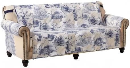 Brilliant Sunshine Blue Toile Couch Cover, Beige & Ivory Patches, 70" seat | Non Slip Sofa Cover, Quilted Furniture Protector, Large Washable Slipcover for Pets, Dogs & Cats - Image 6