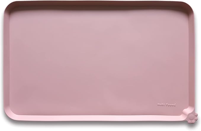 Hoki Found L Silicone Non Slip Pet Food Mats - Placemat for Dog Cat - Waterproof Dog Cat Food Mats - Carpet Friendly - Neutral Pink by Hoki+Found