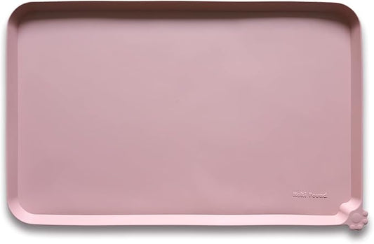 Hoki Found L Silicone Non Slip Pet Food Mats - Placemat for Dog Cat - Waterproof Dog Cat Food Mats - Carpet Friendly - Neutral Pink by Hoki+Found