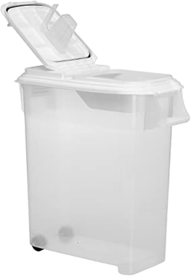 Buddeez Airtight Pet Food Storage Container - 50 QT Capacity Dog Food Storage Container - Cat Food Container, Bird Seed Storage Container, Rolling Storage Bin, Air Tight with White Lid by Buddeez