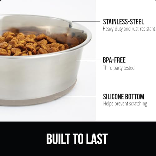 Gorilla Grip Cat and Dog Bowls Feeding Mat Set and Stainless Steel Metal Dog Bowl Set of 2, 2 Cup Raised Edge Feeding Mat Set, 2 Cup Heavy Duty Stainless Steel Bowls, Both Beige, 2 Item Bundle - Image 6
