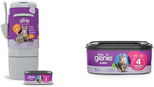 Litter Genie XL+ Pail | Cat Litter Waste Disposal System for Odor Control Jumbo Refill Bags | Ultimate Odor Control Cat Litter Bags Bundle by Unknown