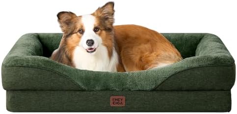 EHEYCIGA Orthopedic Dog Bed for Large Sized Dog, 41x27x7.5 Inch Large Memory Foam Dog Couch Bed with Sides, Waterproof Liner & Washable Removable Cover, Bolster Pet Sofa, Dark Green