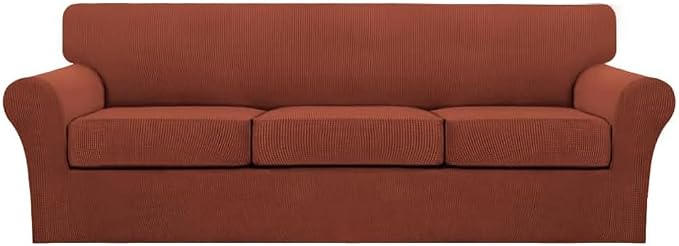 Turquoize 4 Piece Sofa Covers for 3 Cushion Couch Sofa Slipcover Soft Couch Cover for Dogs Washable Furniture Cover with 3 Individual Large Cushion Covers Feature Fabric (Large Sofa, Rust) by Turquoize