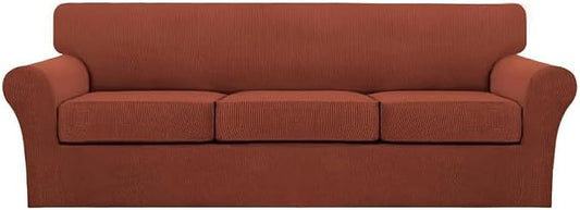Turquoize 4 Piece Sofa Covers for 3 Cushion Couch Sofa Slipcover Soft Couch Cover for Dogs Washable Furniture Cover with 3 Individual Large Cushion Covers Feature Fabric (Large Sofa, Rust) by Turquoize