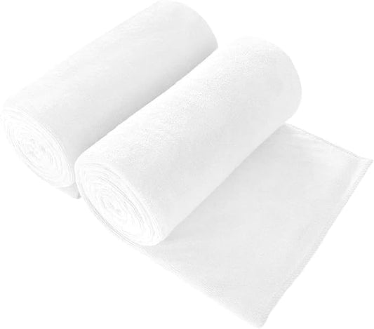 JML Microfiber Bath Towels, 40" x 80", 2 Pack, White | Hanging Loop, Super Absorbent, No Linting, Fast Drying, for Beach, Sport, Fitness, Yoga by JML