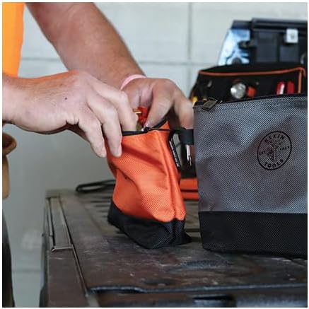 Klein Tools 55470 Utility Bag, Stand-Up Zipper Tool Bags, Tough 1680d Ballistic Weave, Reinforced Bottoms, Orange/Black, Gray/Black, 2-Pack - Image 9