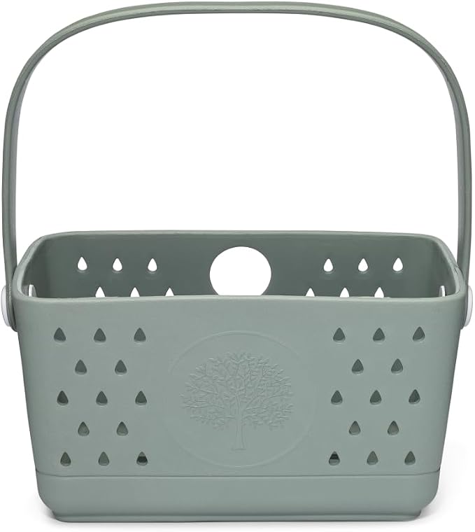 Parker Baby Co. Quick-Dry Bath Caddy Organizer with Handle - Rain, Regular | BPA-free, food-grade shower caddy & bath organizer that stores toys and bath supplies in a sturdy, easy-carry handle design by ParkerBabyCo