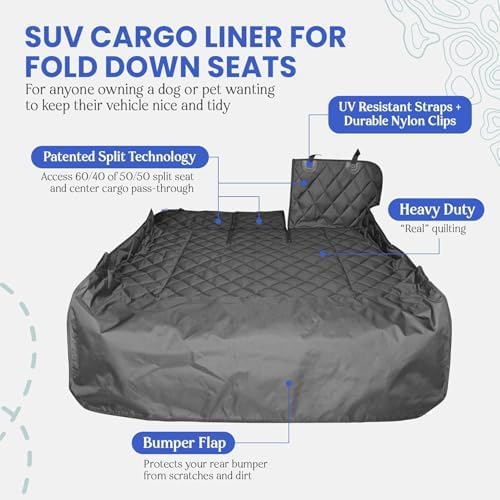 4Knines Split Cargo Liner for SUV – For Dogs & Pets, Heavy-Duty, Waterproof Trunk Mat & Cargo Cover – Fits 60/40 Split Bench & Armrest Pass-Through – Machine Washable, Non-Slip, Durable (Small, Black) - Image 4