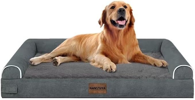 NANUYA Orthopedic Dog Bed for X-Large Dogs, 40 x 32 Inch, Dark Grey | Egg crate foam for joint support, 3-sided bolster pet sofa, waterproof lining, washable cover, and non-skid base - Image 8