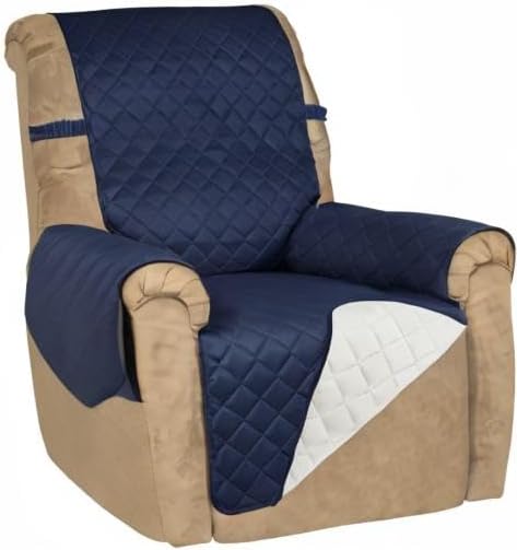 PureFit Reversible Recliner Chair Covers Couch Covers for Dogs, 19 in | Navy/Ivory, Water Resistant Couch Protector, Washable Pet Couch Cover with Non Slip and Elastic Straps For Kids - Image 8