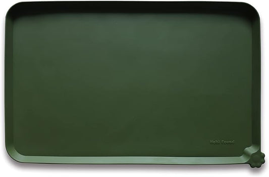 Hoki Found XX-Large Silicone Pet Feeding Mats - Non Slip Cat Dog Bowl Mats - Waterproof for Carpet - Dark Olive by Hoki+Found