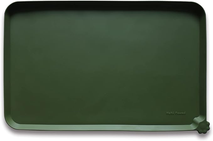 Hoki Found Large Silicone Non Slip Dog Cat Feeding Mats - Waterproof Tray Placemat for Carpet - Dark Olive by Hoki+Found