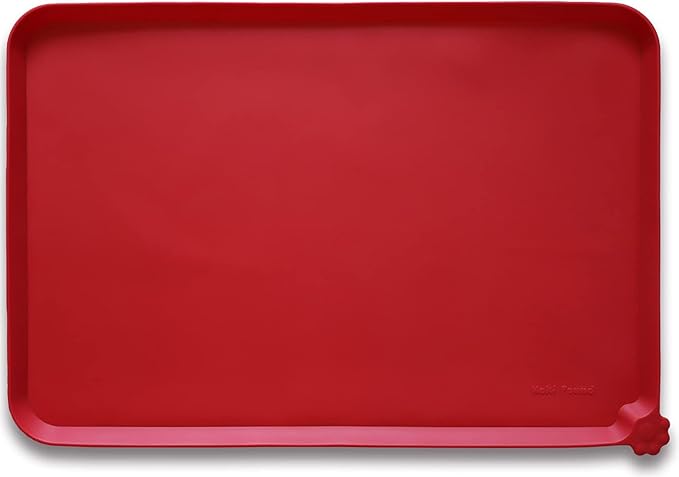 Hoki Found Large Silicone Non-Slip Pet Dog Cat Bowl Mats - Waterproof Dog Cat Food Mats - Classic Red by Hoki+Found