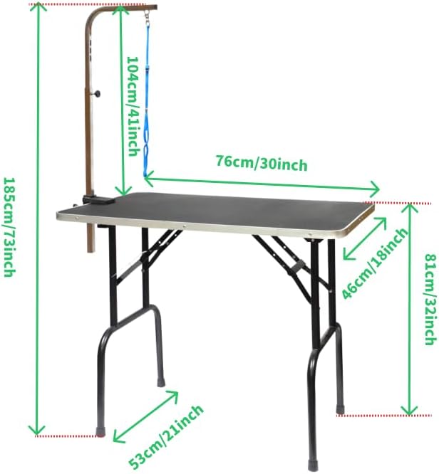 30-inch Foldable Dog Grooming Table - Heavy Duty Iron Pet Grooming Station with Adjustable Arm & Noose, Portable Non-Slip for Small Medium Dogs & Cats, Home & Salon Use - Black - Image 3